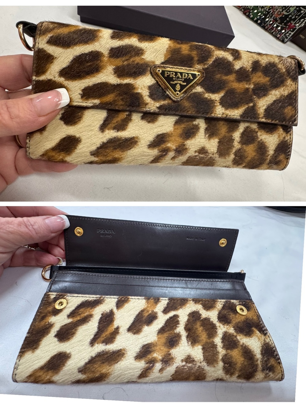 PRADA Leopard Calf Hair Leather Bi-Fold Wallet - Picture 5 of 12